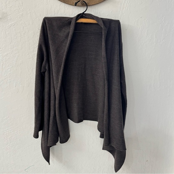Eileen Fisher Brown Open Front Fold Over Collar Cardigan Sweater 100% wool - Picture 1 of 7